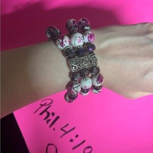 NWOT Beautiful Handmade Purple Beaded Bracelet with Charms Christian